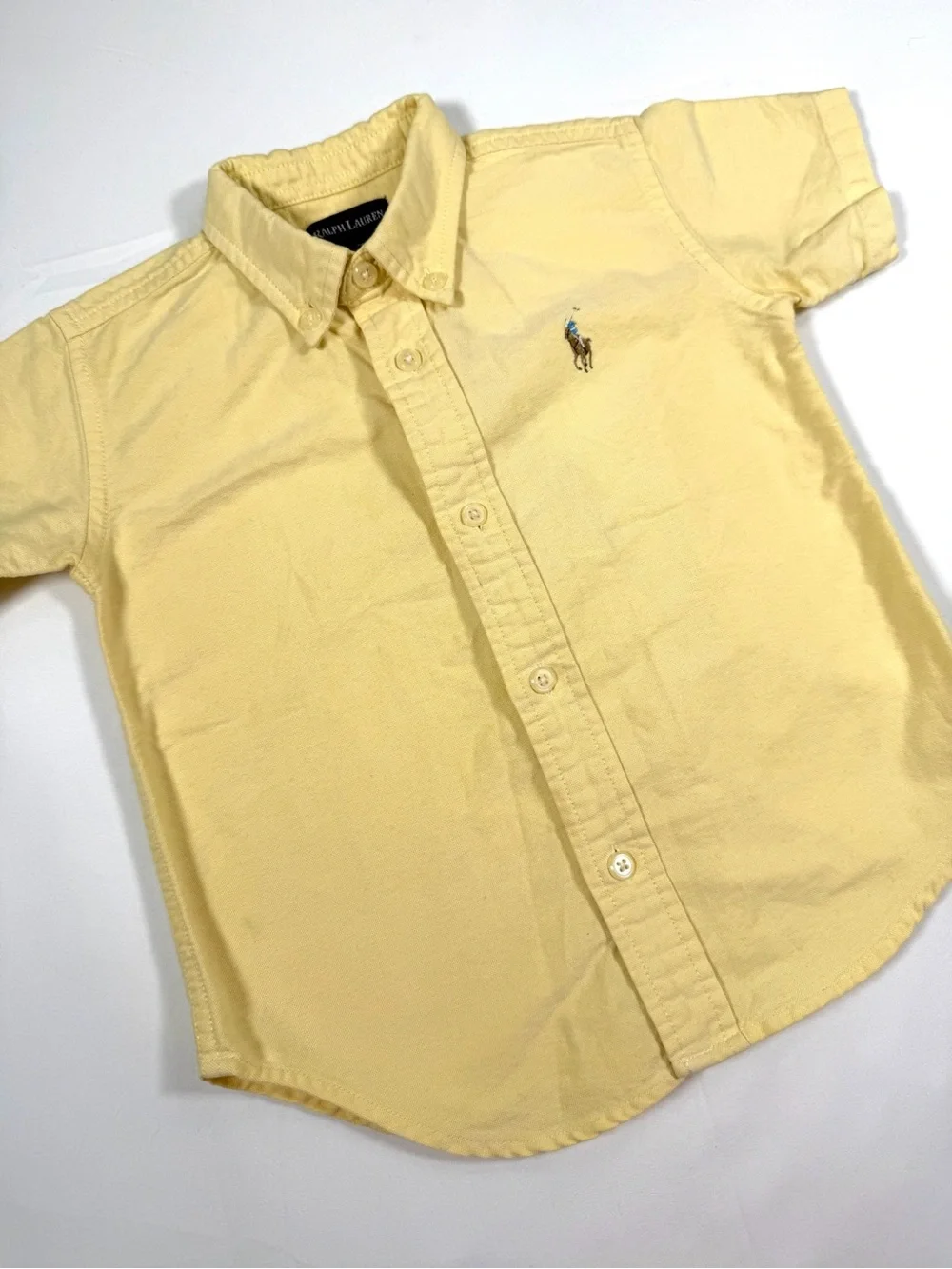 RALPH LAUREN Vintage 1990s Boys 3T Yellow Oxford Button Down Pony Preppy Shirt